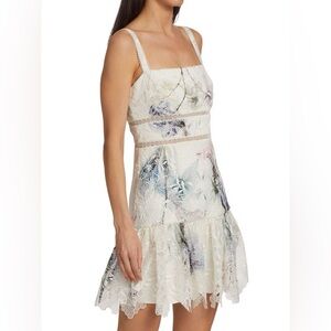 ML MONIQUE LHUILLIER Floral Eyelet Minidress with lace detail